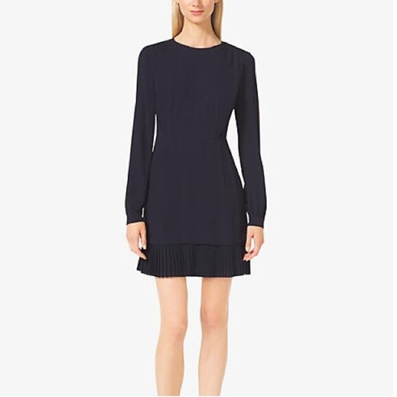 MICHAEL KORS Gorgeous Black Pleated Hem Long Sleeve Dress Large - Picture 1 of 13